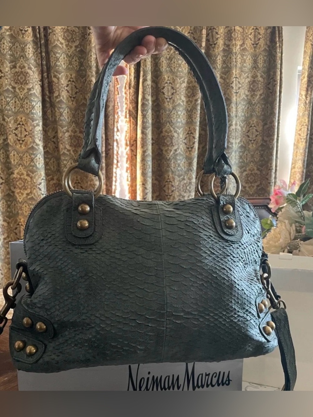 Neiman Marcus Authentic Green Leather Satchel Bag $795